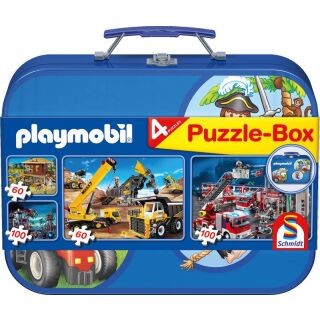 Playmobil blau (2 x 60 / 2 x 100 Teile) (Metallkoffer)
